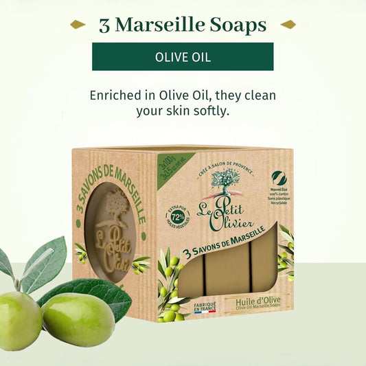 Olive Oil Marseille Soaps, 3 X 3.5 Oz - Enriched With Olive Oil And Natural Extracts - Mild And Gentle - Cruelty-Free - Paraben-Free - Natural Soap