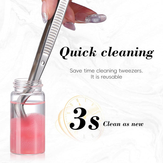 2Pcs Eyelash Extension Tweezers Cleaning Tool With Liquid Remover And Sponge Ball Eyelash Curler Cleaner For Lash Extension Application Supplies A