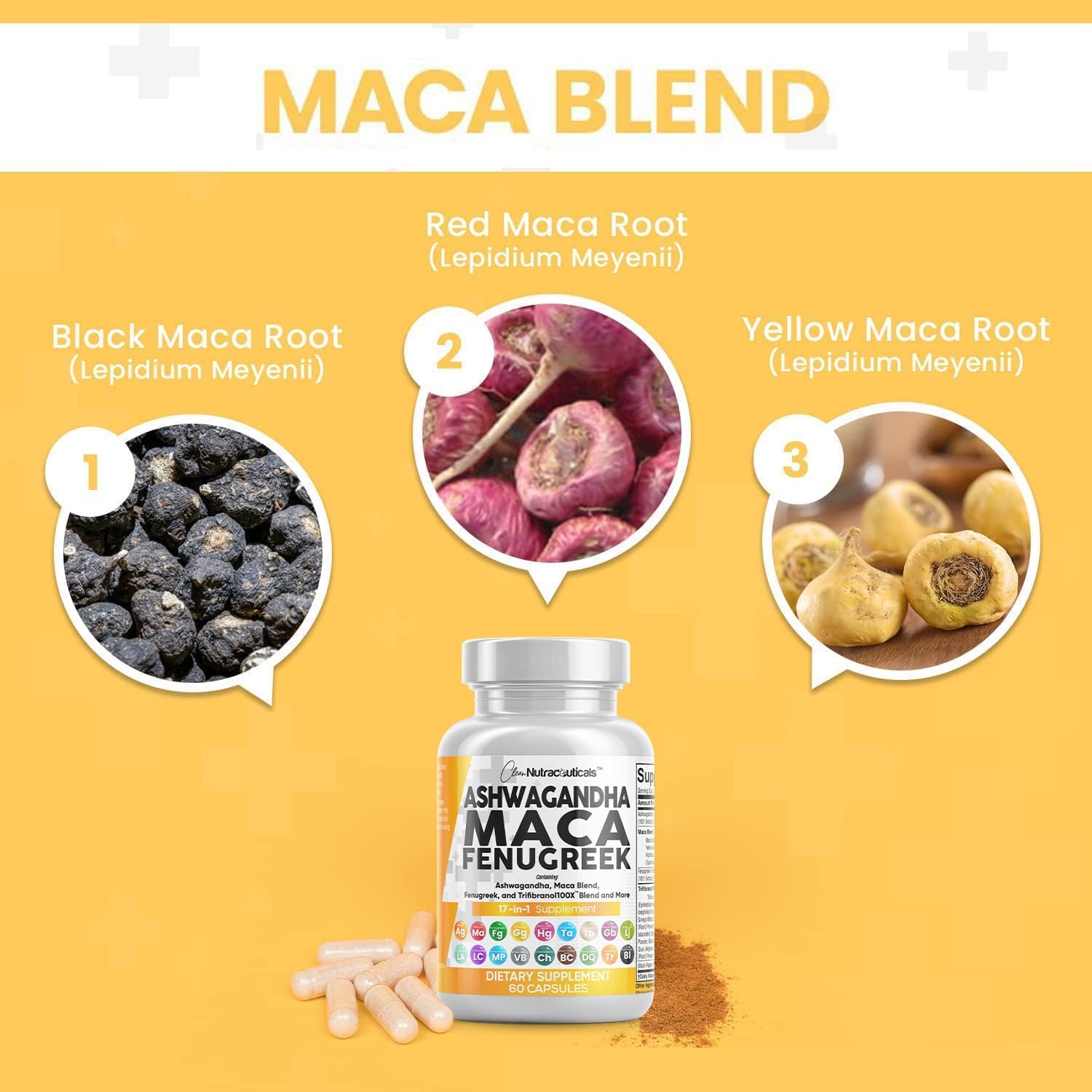 Ashwagandha 5000mg Maca Root 2000mg Fenugreek 3000mg Supplement with Tongkat Ali Ginseng - Assists with Stress, Mood & Thyroid Health - Ashwagandha Capsules Maca Pills Fenugreek Caps - 60 Count : Health & Household