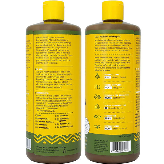 Alaffia Authentic African Black Soap, Tangerine Citrus (32 Oz) + Eucalyptus Tea Tree (2 Oz) – All-In-One Moisturizing Cleanser For Face, Hands, Body & Hair