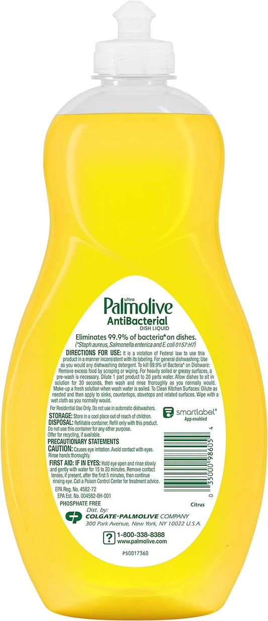 Palmolive Ultra Antibacterial Liquid Dish Soap, Citrus Lemon Scent, 46 Ounce, 1 Pack