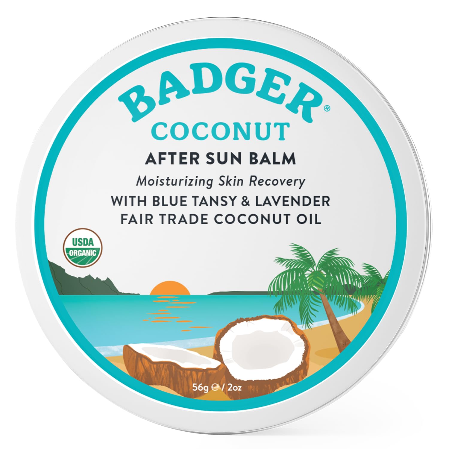 Badger Coconut After Sun Balm With Organic Cocoa Butter & Shea Butter, Rescue Balm, Soothing & Cooling Balm For Tight Dry Skin After Sun Exposure, 2 Oz