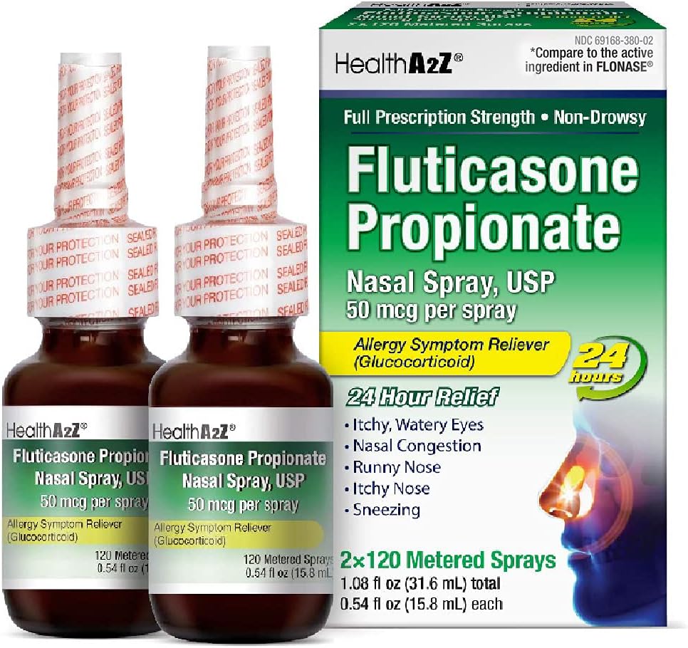 Healtha2Z® Fluticasone Propionate Nasal Sprays | Allery Relief Spray | Runny Nose | Nasal Congestion | Sneezing | Itchy Watery Eyes | 24 Hour Allergy Relief | (2 Packs)