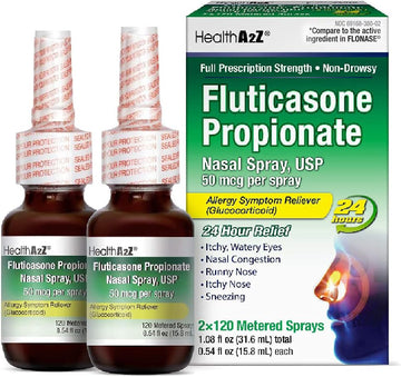 Healtha2Z® Fluticasone Propionate Nasal Sprays | Allery Relief Spray | Runny Nose | Nasal Congestion | Sneezing | Itchy Watery Eyes | 24 Hour Allergy Relief | (2 Packs)