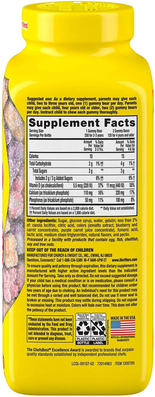 Kids Vitamin Calcium Gummy Bears with Vitamin D 3 Chewable Supplement and Multivitamin for Children