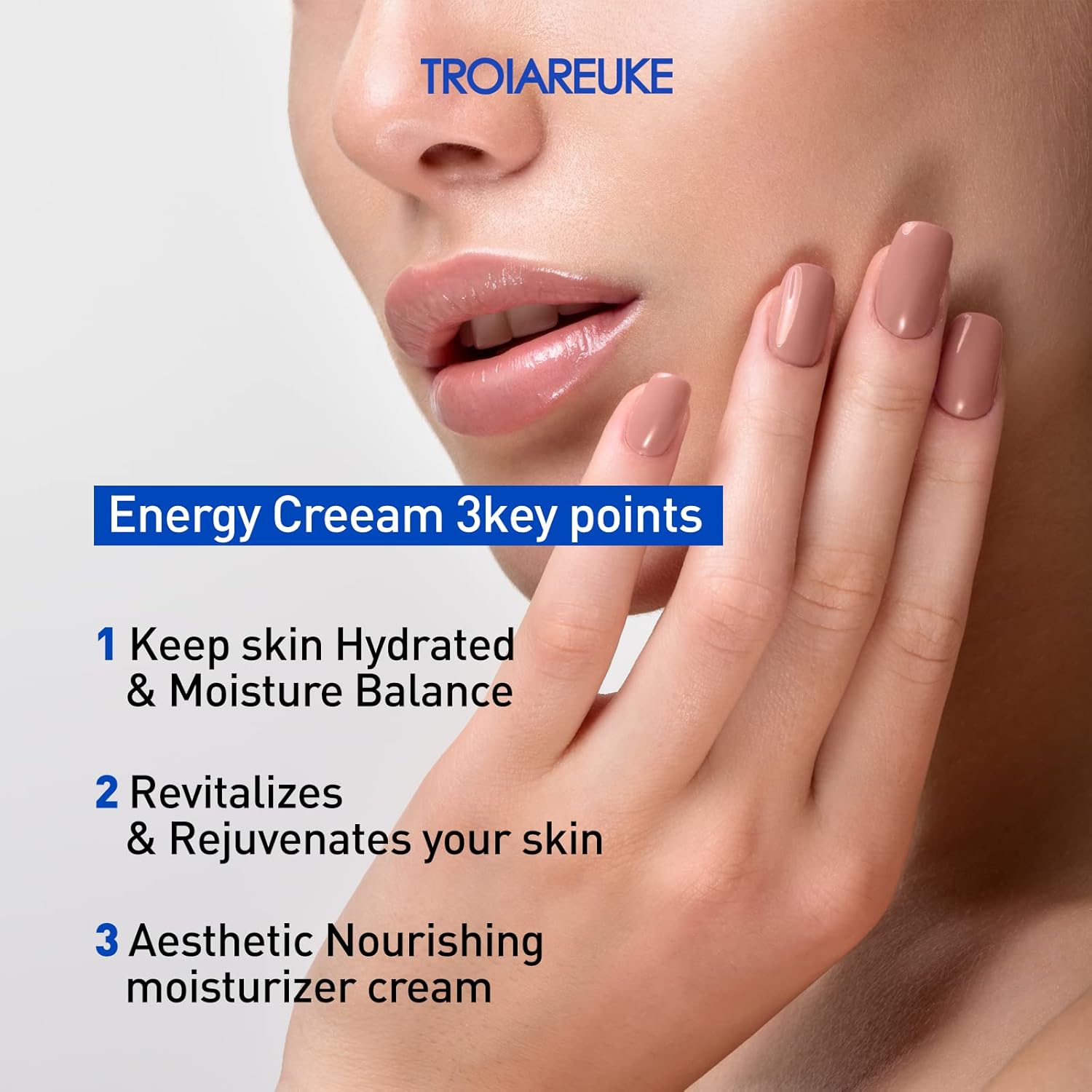 Troiareuke Energy Cream, Deep Nourishing Moisturizer For Face, Moisturizing Facial Night Cream With Bifida, Galactomyces, And Peptides For Dry, Dehydrated, And Combination Skin, Korean Skin Care