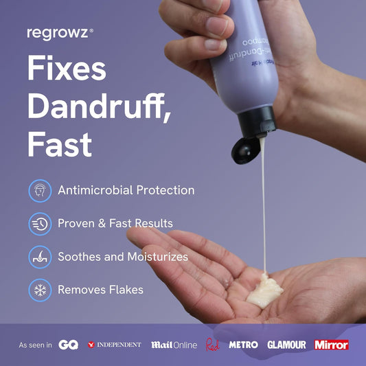 Regrowz Anti Dandruff Shampoo 7.6Fl Oz - For Dry, Itchy Scalp - Itch Relief Treatment & Removes Flakes - Moisturises For Healthy Vibrant Hair