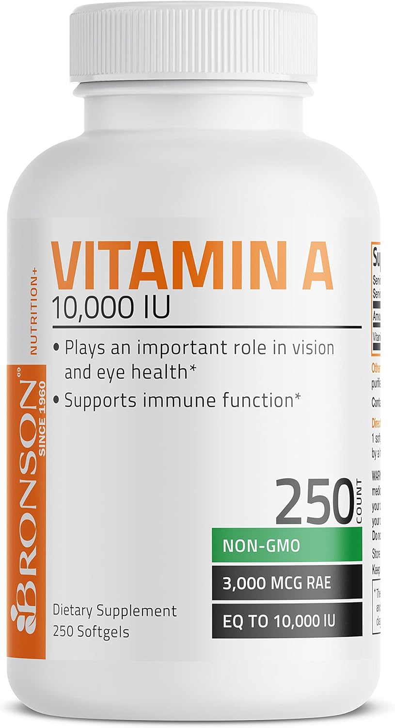 Bronson Vitamin A 10,000 IU Premium Non-GMO Formula Supports Healthy Vision & Immune System and Healthy Growth & Reproduction, 250 Softgels : Health & Household