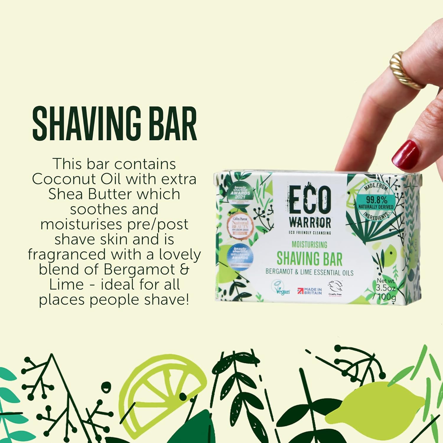 Eco Warrior Shaving Soap Bar | Shaving Bar For Men & Women | Vegan, Natural, eco friendly, Cruelty-Free | No SLS or Parabens | Contains Moisturising Coconut Oil & Shea Butter, Bergamot & Lime | 100g : Amazon.co.uk: Health & Personal Care