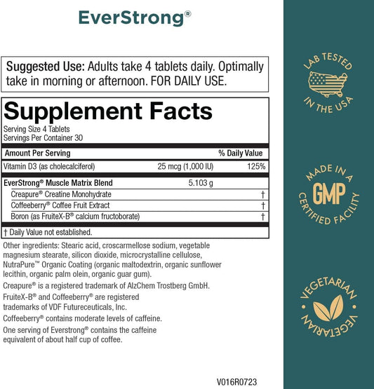 Purity Products EverStrong - Muscle Matrix Blend - Creatine Monohydrate - Boron (FruiteX-B PhytoBoron) - CoffeeBerry Extract - Boosted with 1000 IU Vitamin D - 120 Tablets from