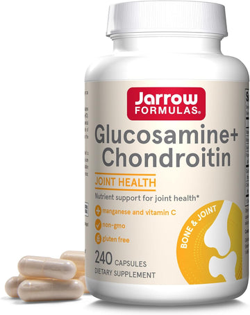 Jarrow Formulas Glucosamine + Chondroitin - 240 Capsules - Nutrient Support - Dietary Supplement For Joint Health - With Vitamin C & Manganese - 60 Servings