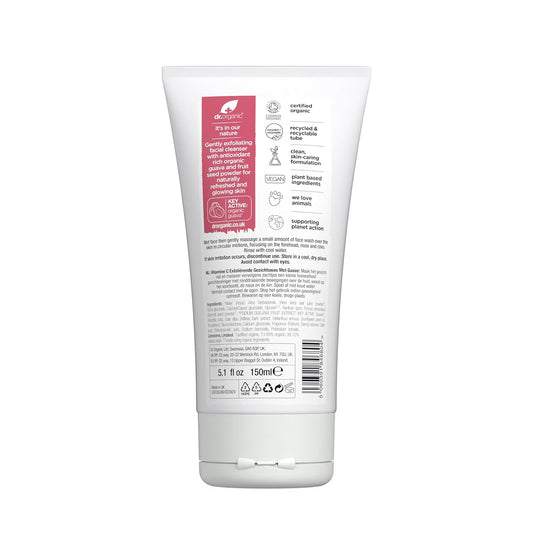 Dr. Organic Vitamin C Exfoliating Face Wash | Illuminating & Brightening For Dry Skin, Rich In Vitamin C, Certified Organic, Paraben & Sls-Free, Cruelty-Free, Natural, Vegan, 150 Ml / 5 Fl Oz