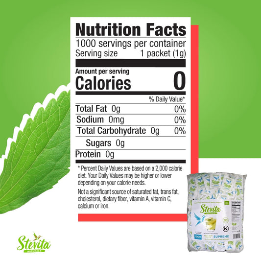 Stevita Stevia With Xylitol Supreme - 1000 Packets - All-Natural Sweetener, No Calories - Non-Gmo, Vegan, Kosher, Keto, Paleo, Gluten Free - 1000 Servings