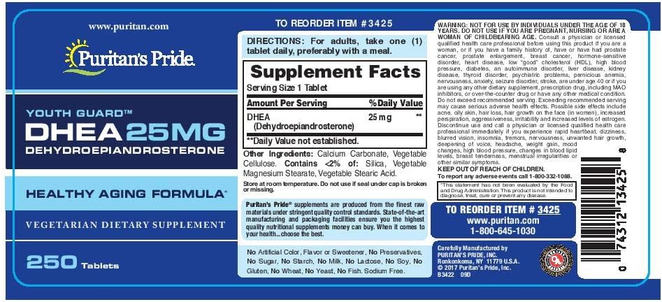 Puritan's Pride DHEA, Anti-Aging 25 mg-250 Tablets : Health & Household