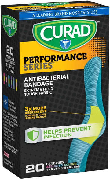 Curad Performance Series Antibacterial Adhesive Bandages, 1 X 3.25 Inch, 60 Count(Pack Of 3)