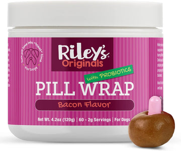 Riley'S Pill Wrap For Dogs With Probiotics - Delicious Bacon Flavored Pill Paste For Dogs - Wrap Pills, Capsules, & Tablets In A Pocket Or Pouch To Mask The Taste & Make Medication Time Fun - 4.2 Oz