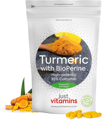 High Strength Turmeric Curcumin 95% + Black Pepper Bioperine® 10,000mg Tablets x60, 2 Month Supply, Advanced Turmeric Supplement with Patented Black Pepper Extract for Max Absorption - UK Made
