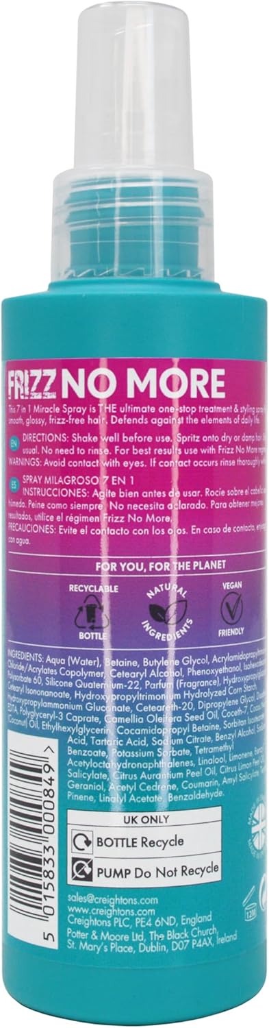 Frizz No More 7 In 1 Miracle Spray | All-In-One Hair Treatment | Frizz Control, Heat Protection, Detangling & Conditioning | For All Hair Types