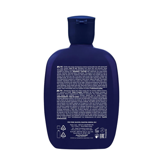 Alfaparf Milano Semi Di Lino Anti Orange Blue Shampoo For Brown, Chestnut & Dark Hair - Sulfate Free Brunette Shampoo - Removes Brass & Unwanted Tones (8.45Oz / 250Ml)