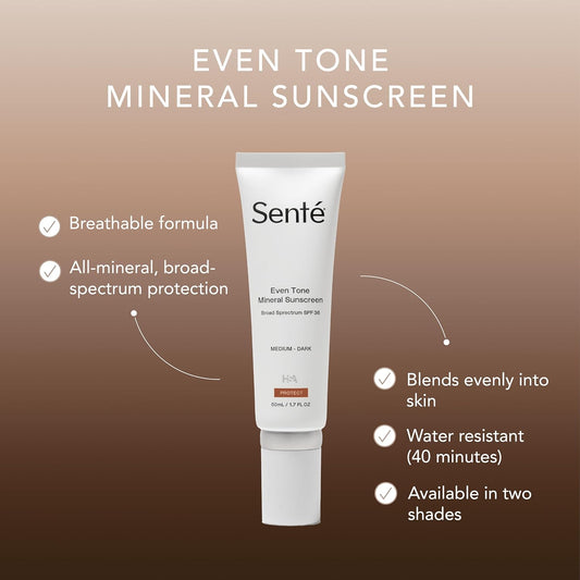Senté Even Tone Mineral Sunscreen Tinted Broad-Spectrum Lotion - Medium-Dark Spf 36 - Uva/Uvb Protection - 40-Min Water-Resistant - 50 Ml