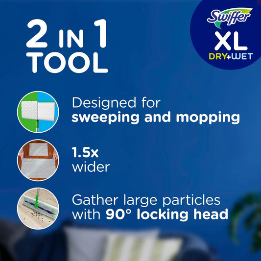 Swiffer Sweeper Xl 2-In-1 Dry + Wet Floor Mopping And Sweeping Kit, Multi-Surface Kit For Floor Cleaning, Kit Includes 1 Xl Sweeper, 8 Xl Dry Sweeping Cloths, 2 Xl Wet Mopping Cloths