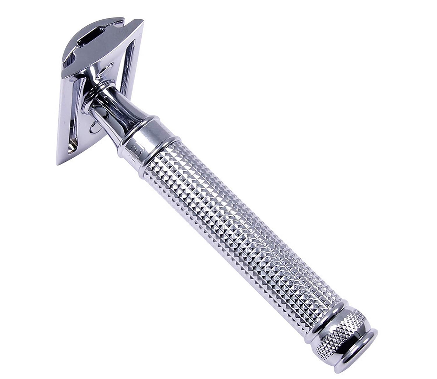 Edwin Jagger Double Edge Safety Razor With Long Handle (Blue) (Chrome Laser 3D Diamond)