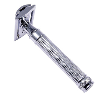 Edwin Jagger Double Edge Safety Razor With Long Handle (Blue) (Chrome Laser 3D Diamond)