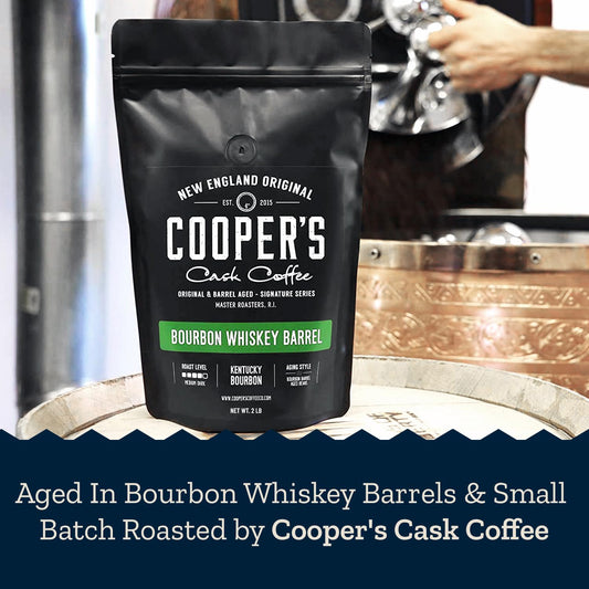 Bourbon Whiskey Barrel Aged Coffee - Whole Bean, Grade 1 Colombian Coffee Beans Aged In Kentucky Bourbon Whiskey Barrels - 2Lb Bags