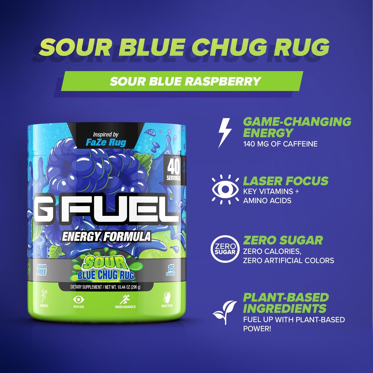 G Fuel Faze Rug Energy Powder, Sugar Free, Clean Caffeine Focus Supple