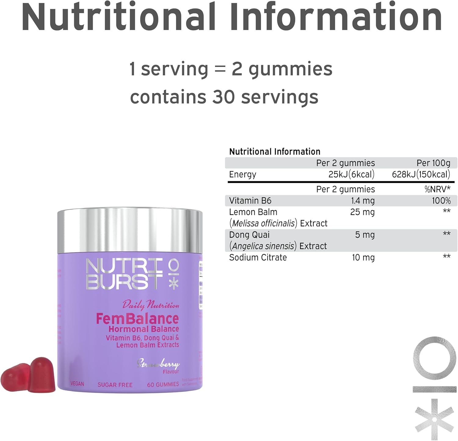 Nutriburst - FemBalance Hormone Balance for Women - Vitamin B6, Lemon Balm + Dong Quai - Regulate Hormones, Support Nervous System + Reduce Tiredness - 60 Gummies 1 Month Supply - Suitable for Vegans : Amazon.co.uk: Health & Personal Care