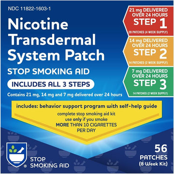 Rite Aid Nicotine Patch Kit, Steps 1 Through 3 to Quit Smoking, 21, 14, 7mg Patches with 8 Week Behavior Support Program