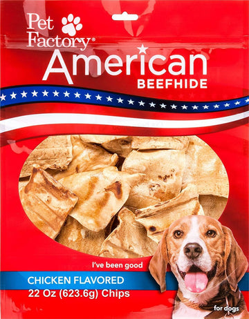 Pet Factory American Beefhide Chips Dog Chew Treats - Chicken Flavor, 22 Oz