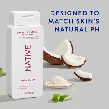 Native Body Wash Contains Naturally Derived Ingredients | For Women & Men, Sulfate, Paraben, & Dye Free Leaving Skin Soft And Hydrating | Cherry & Vanilla Macaron 18 Oz - 2 Pk