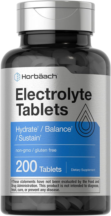 Horbäach Electrolyte Tablets | 200 Count | Vegetarian | Keto-Friendly | Non-Gmo, And Gluten Free Hydration Supplement