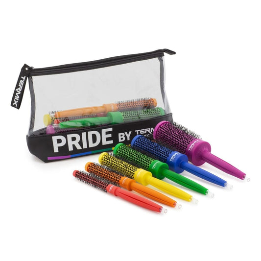 Termix C·Ramic Pride. Confezione Da 6 Spazzole Termiche Rotonde In Ceramica Con Fibre Ionizzate. Compresa La Borsa Da Toilette In Pelle Pride. Ispirato Dalla Diversità E Dalla