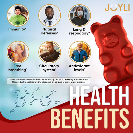 JOYLI Quercetin Gummies - Pure Quercetin with Bromelain Zinc Vitamin C & Vitamin D3 - Quercetin Supplement 500MG for Immune System & Allergy - Quercetin for Kids and Adults - 60 Quercetin Chewable