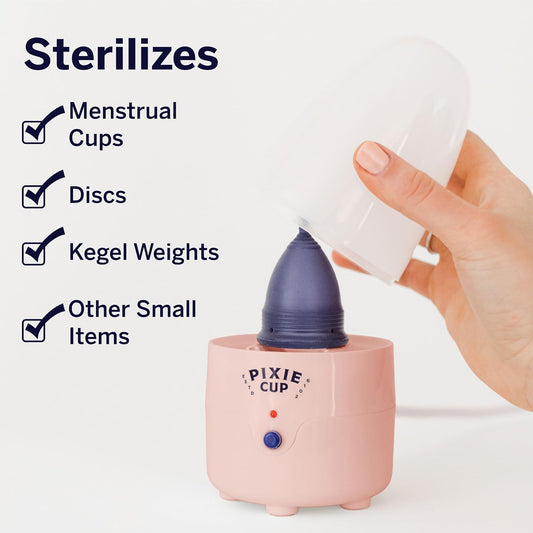 Pixie Menstrual Cup Steamer Sterilizer Cleaner Machine - Wash Your Period Cup + Kill 99.9% Of Germs With Cleanser Steam - 3 Minutes And Your Menstrual Disc Is Sterile! Automatic Timing Shut-Off Switch