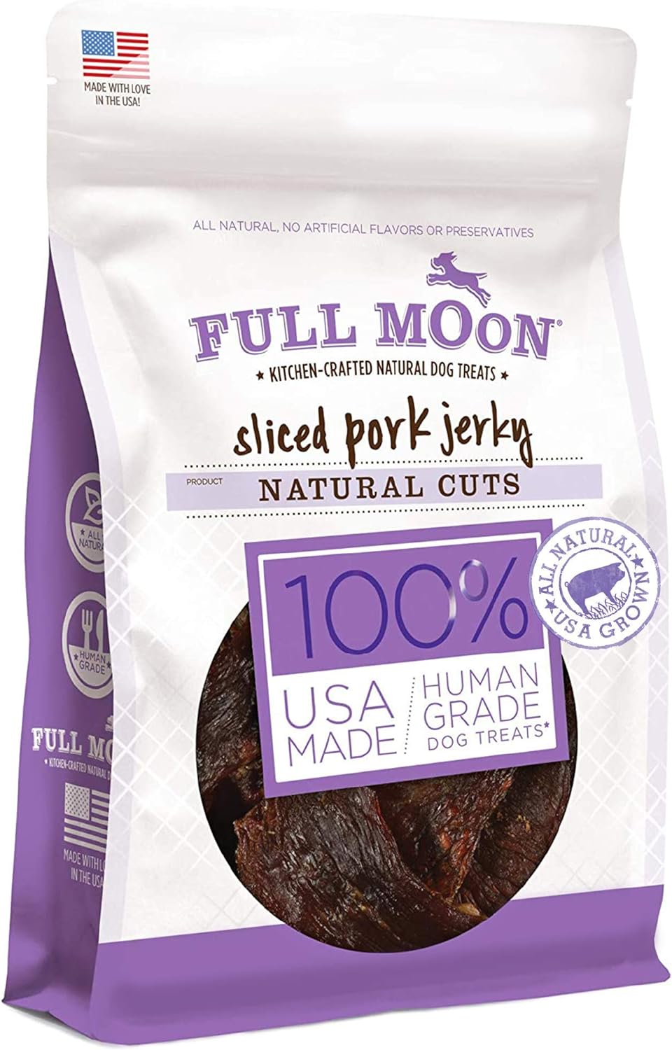 Full Moon Natural Cut Pork Jerky Healthy All Natural Dog Treats Human Grade Grain Free 10 Oz