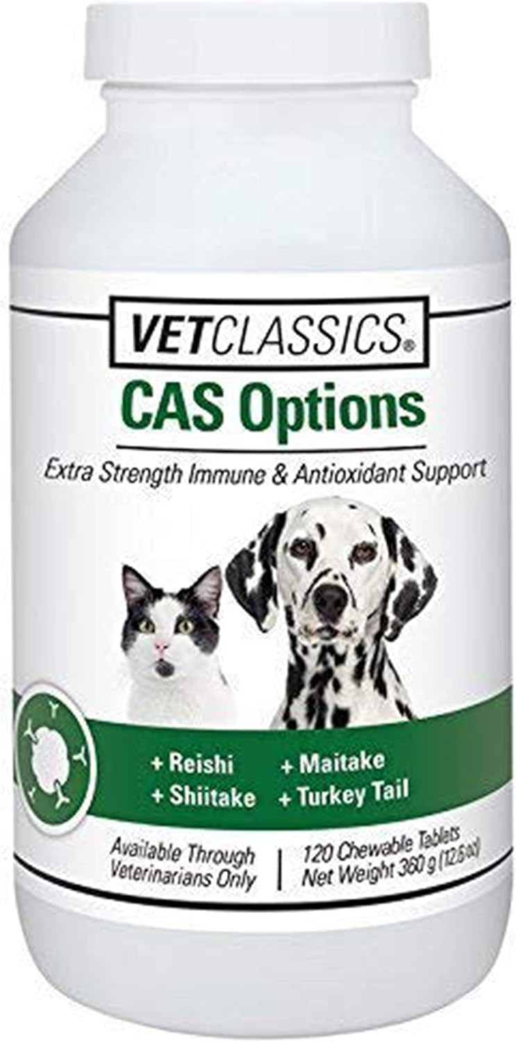 Vet Classics Cas Options Extra Strength Immune Support For Dogs, Cats – Pet Health Supplement, Dog Antioxidant Care – Extra-Strength Dog Supplement Formula – 120 Chewable Tablets