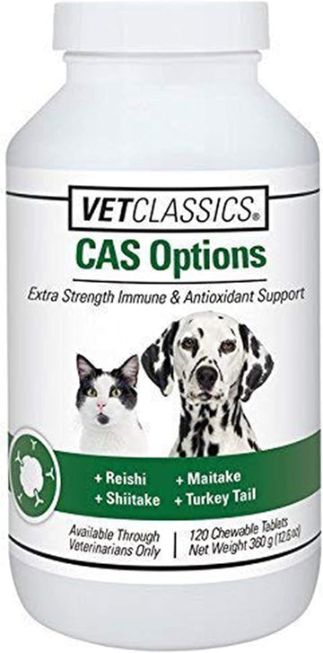Vet Classics Cas Options Extra Strength Immune Support For Dogs, Cats – Pet Health Supplement, Dog Antioxidant Care – Extra-Strength Dog Supplement Formula – 120 Chewable Tablets