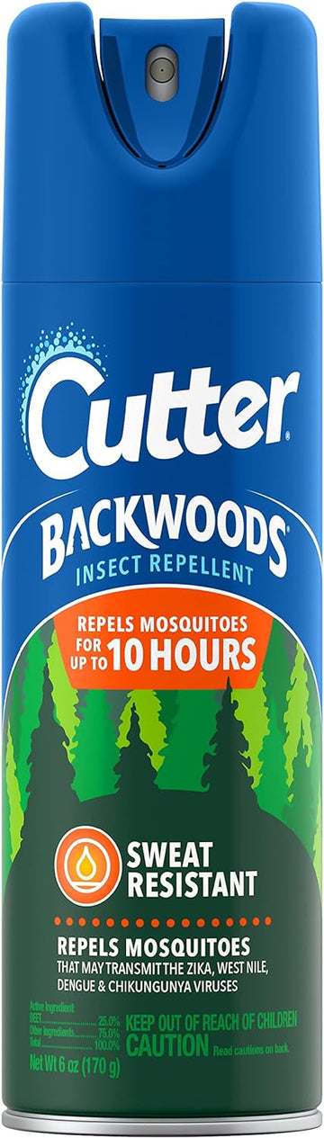 Cutter Backwoods Insect Repellent, Mosquito Repellent, 25% Deet, Sweat Resistent, 6 Ounce (Aerosol Spray)