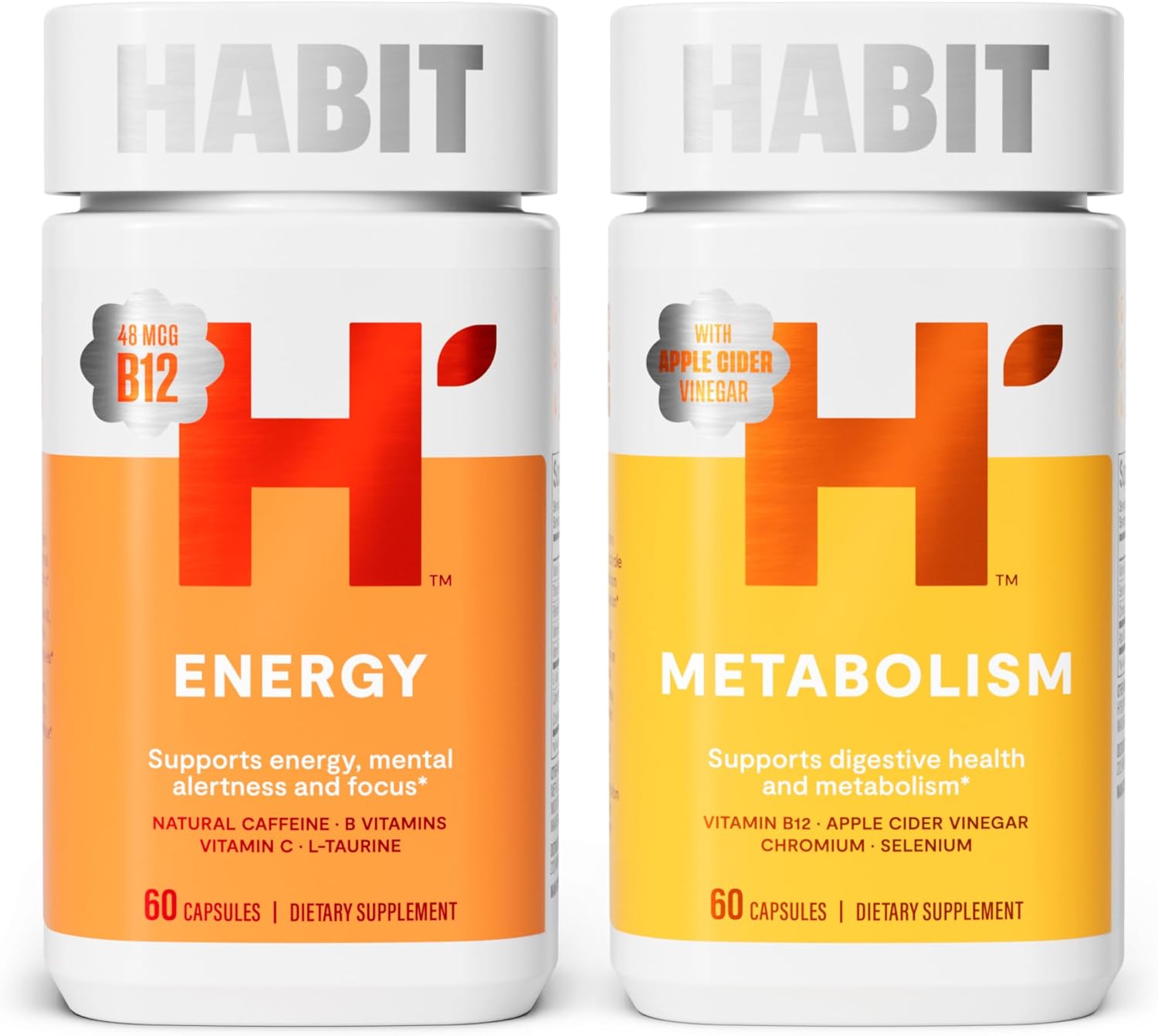 Habit Focus & Fire Bundle. Energy (60 Capsules) + Metabolism (60 Capsules), Enhance Alertness And Metabolic Health* Vegan, Non Gmo