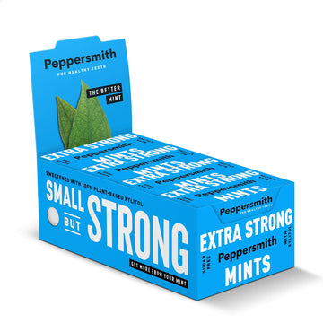 Peppersmith - Extra Strong Mints - Sugar Free Mints - 100% Plant Based Xylitol - Natural Sweetener - Natural Eucalyptus - Freshens Breath - Benefits Oral Health - Pocket Packs - 12x15g