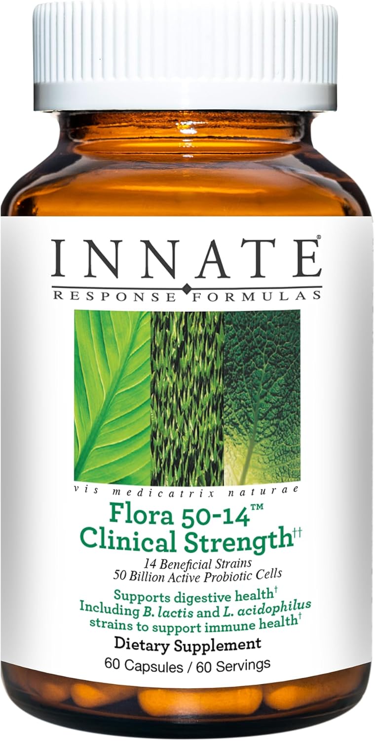Innate Response Formulas Flora 50-14 Clinical Strength - Probiotic Supplement With 50 Billion Cfu - 14 Probiotic Strains - Vegetarian And Non-Gmo - Made Without 9 Food Allergens - 60 Capsules
