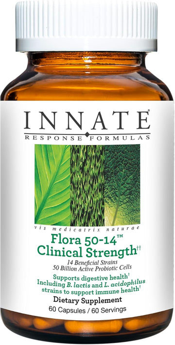 Innate Response Formulas Flora 50-14 Clinical Strength - Probiotic Supplement With 50 Billion Cfu - 14 Probiotic Strains - Vegetarian And Non-Gmo - Made Without 9 Food Allergens - 60 Capsules