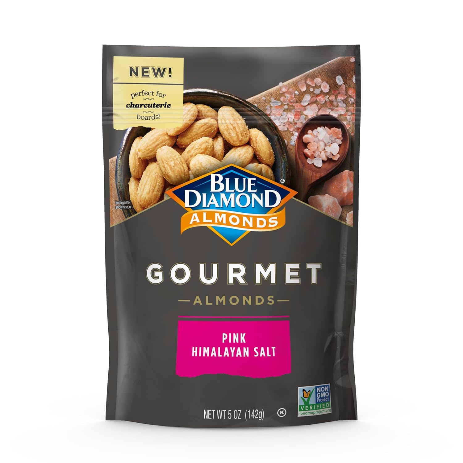 Blue Diamond Almonds, Gourmet Specialty Pink Himalayan Rock Salt Flavored Classic Snack Nuts Perfect For Charcuterie, Holidays, Gatherings, Or Savory Snack, 5 Oz