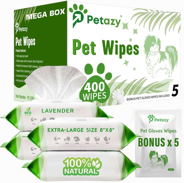 400 Dog Wipes for Paws and Butt Ears Eyes | Organic Pet Wipes for Dogs | Lavender Scented Dog Wipes Cleaning Deodorizing | Extra Thick Paw Wipes for Dogs Cats Pets | Bonus Glove Wipes Included