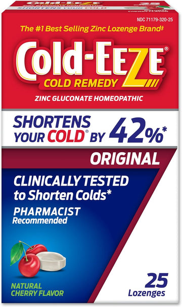 Cold-Eeze Natural Cherry Zinc Lozenges, Homeopathic Cold Remedy, Reduces Duration Of The Common Cold, Sore Throat, Cough, Congestion And Post Nasal Drip, 25 Count