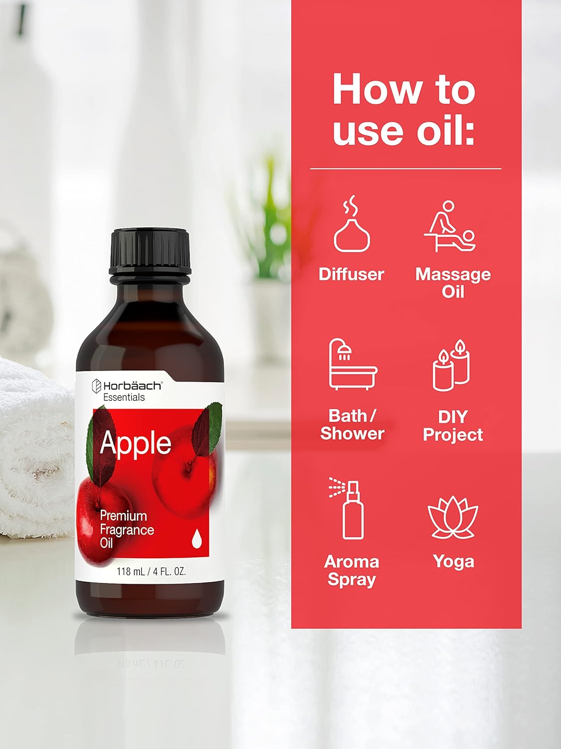 Horbäach Apple Fragrance Oil | 4 fl oz (118ml) | Premium Grade | for Diffusers, Candle and Soap Making, DIY Projects & More : Arts, Crafts & Sewing