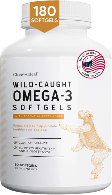 Wild Caught Omega 3 Fish Oil For Dogs - 180 Softgel Capsules For Healthy Skin And Coat - 1000 Mg Dog Fish Oil Pills For Shedding, Dry Itching Skin, And Hot Spots